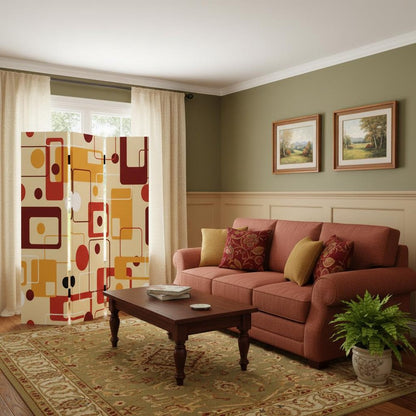 72" Orange And Yellow Canvas Folding Three Panel Screen Room Divider HomeRoots