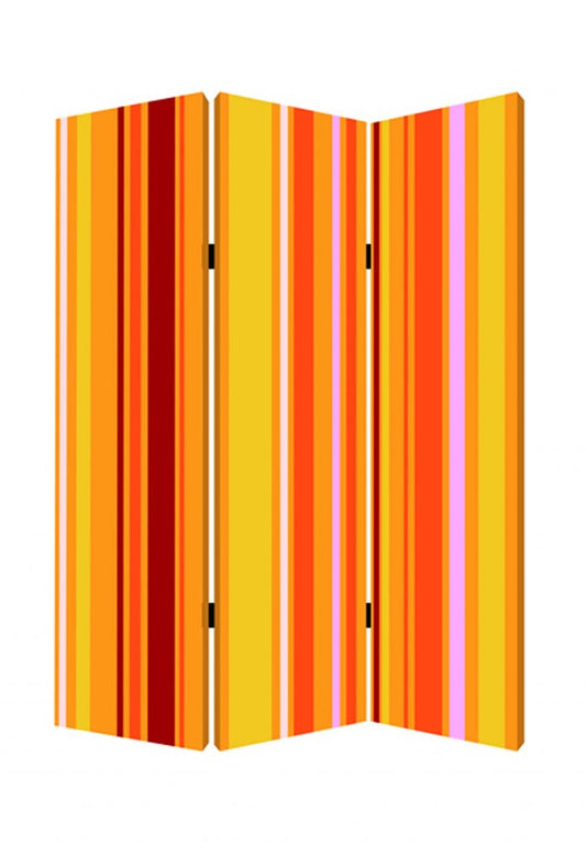 72" Orange And Yellow Canvas Folding Three Panel Screen Room Divider HomeRoots