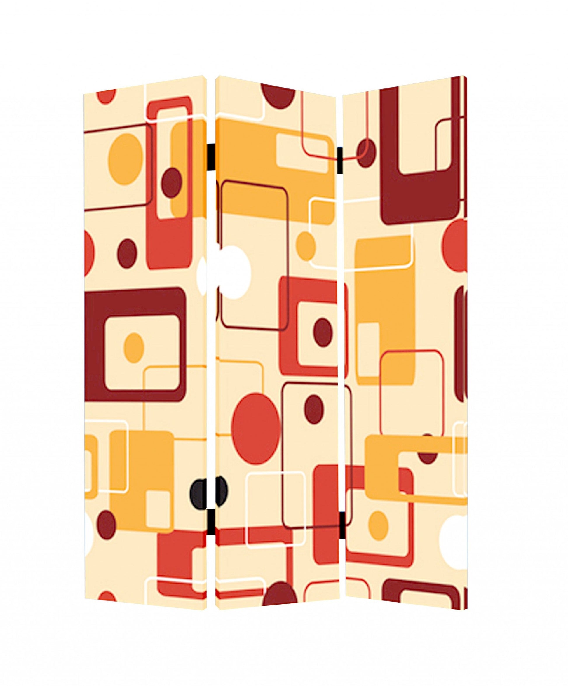 72" Orange And Yellow Canvas Folding Three Panel Screen Room Divider HomeRoots