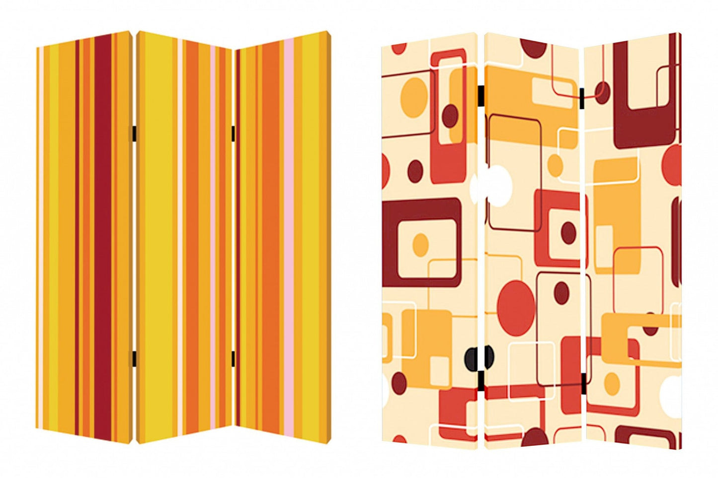 72" Orange And Yellow Canvas Folding Three Panel Screen Room Divider HomeRoots