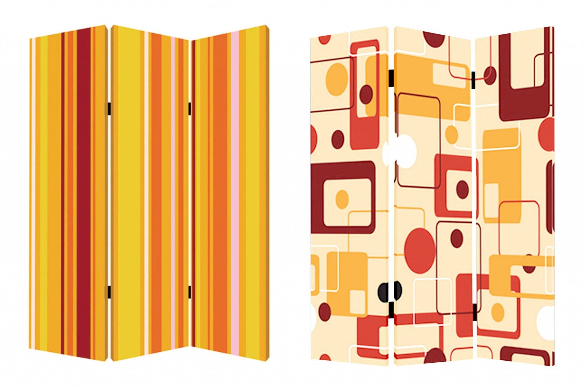 72" Orange And Yellow Canvas Folding Three Panel Screen Room Divider HomeRoots