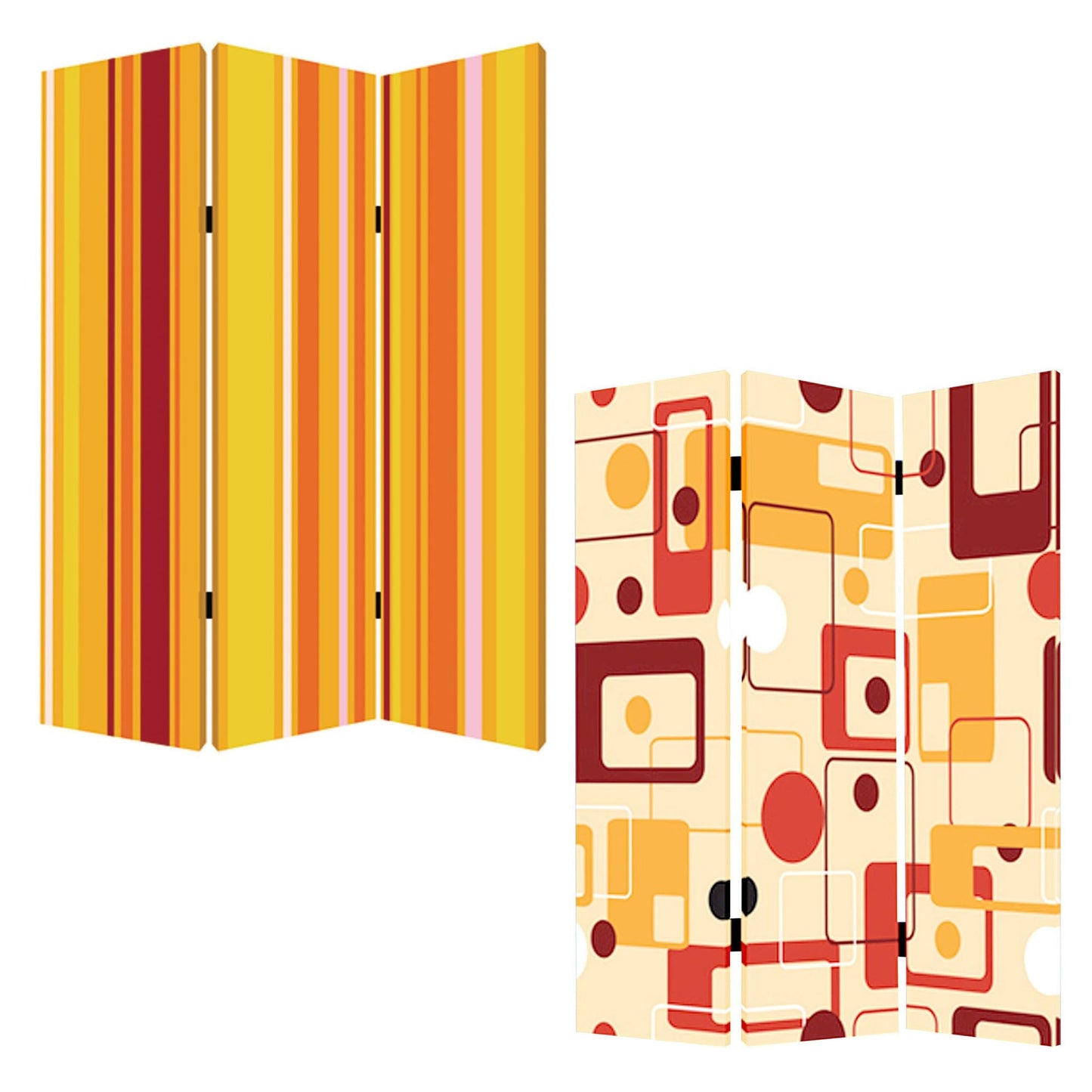 72" Orange And Yellow Canvas Folding Three Panel Screen Room Divider HomeRoots
