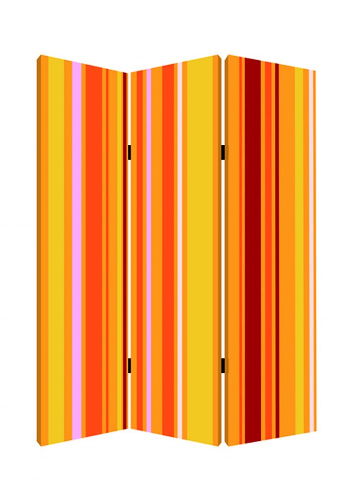 72" Orange And Yellow Canvas Folding Three Panel Screen Room Divider HomeRoots