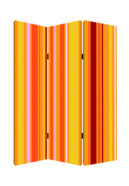 72" Orange And Yellow Canvas Folding Three Panel Screen Room Divider HomeRoots