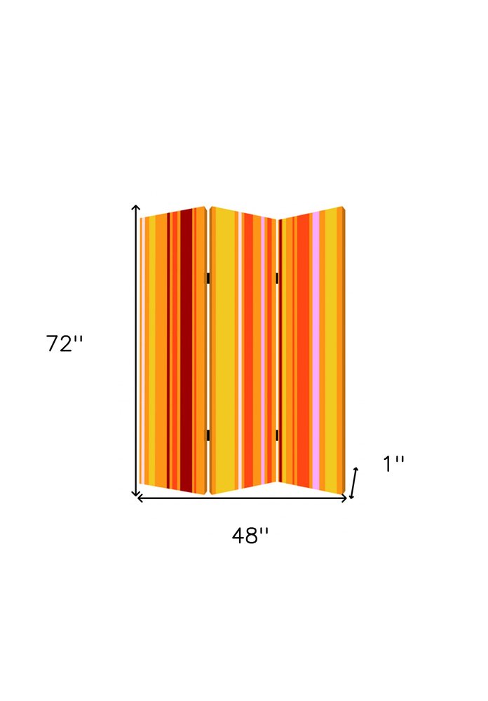 72" Orange And Yellow Canvas Folding Three Panel Screen Room Divider HomeRoots