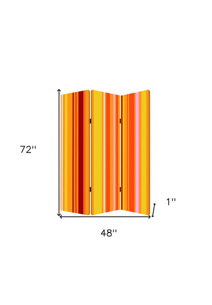 72" Orange And Yellow Canvas Folding Three Panel Screen Room Divider HomeRoots
