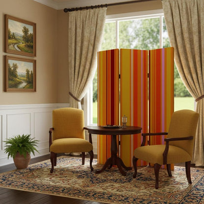 72" Orange And Yellow Canvas Folding Three Panel Screen Room Divider HomeRoots