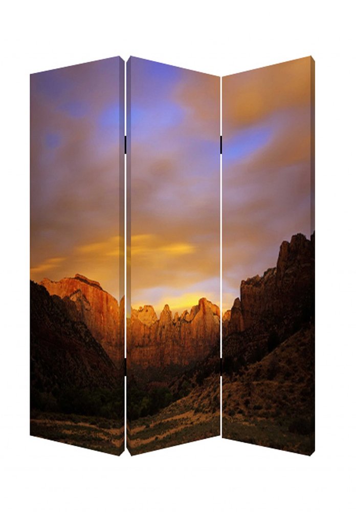 72" Brown Canvas Folding Three Panel Screen Room Divider HomeRoots