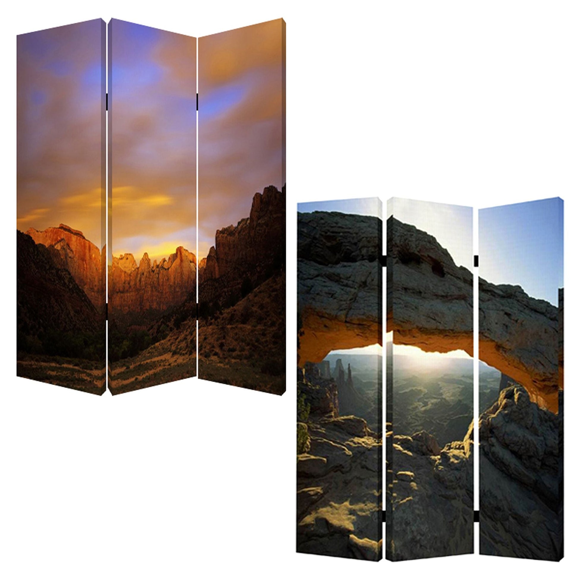 72" Brown Canvas Folding Three Panel Screen Room Divider HomeRoots