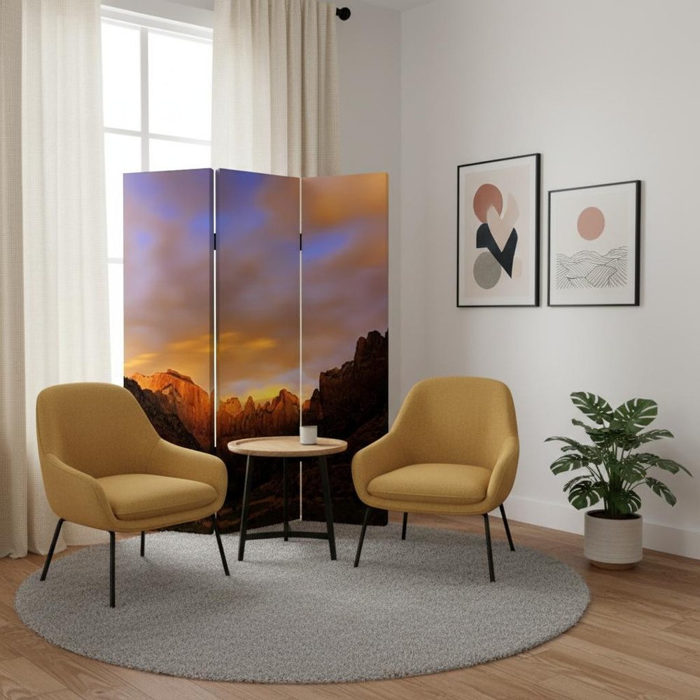 72" Brown Canvas Folding Three Panel Screen Room Divider HomeRoots