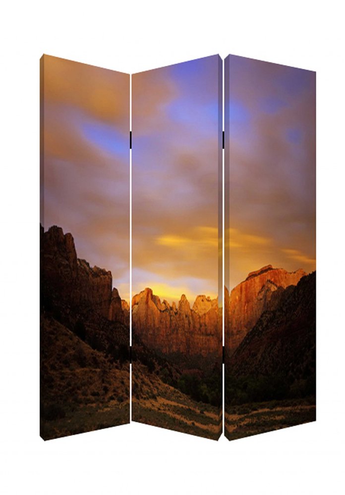 72" Brown Canvas Folding Three Panel Screen Room Divider HomeRoots