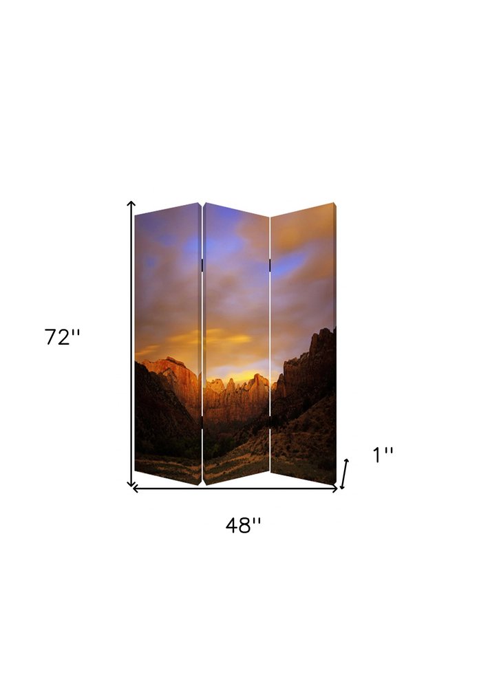 72" Brown Canvas Folding Three Panel Screen Room Divider HomeRoots