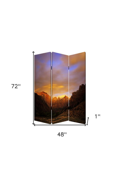 72" Brown Canvas Folding Three Panel Screen Room Divider HomeRoots