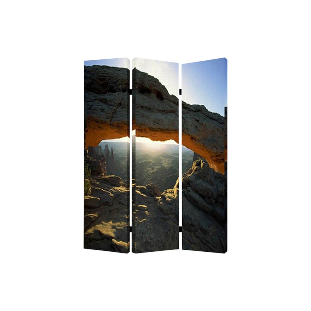72" Brown Canvas Folding Three Panel Screen Room Divider HomeRoots