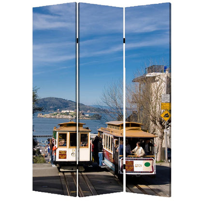 72" Blue And White Canvas Folding Three Panel Screen Room Divider HomeRoots