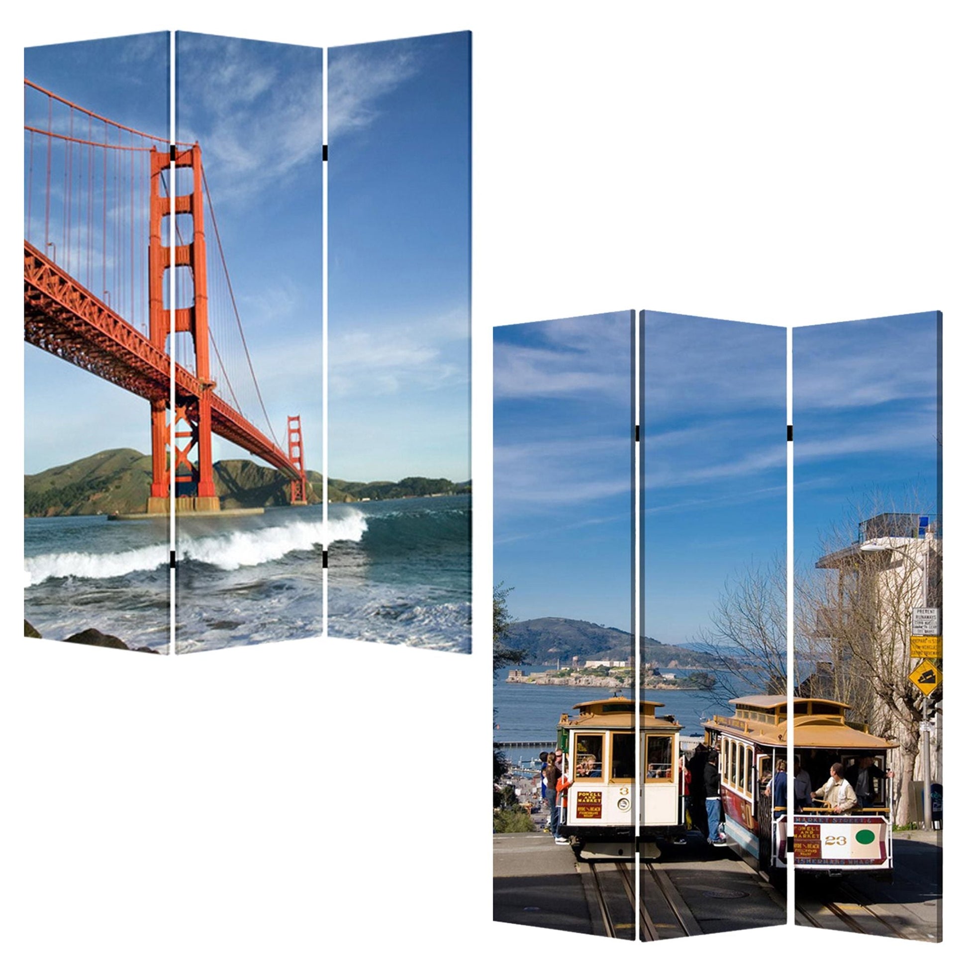 72" Blue And White Canvas Folding Three Panel Screen Room Divider HomeRoots