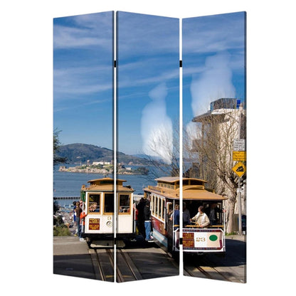 72" Blue And White Canvas Folding Three Panel Screen Room Divider HomeRoots