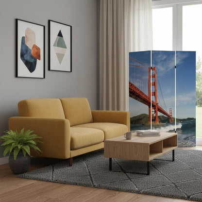 72" Blue And White Canvas Folding Three Panel Screen Room Divider HomeRoots
