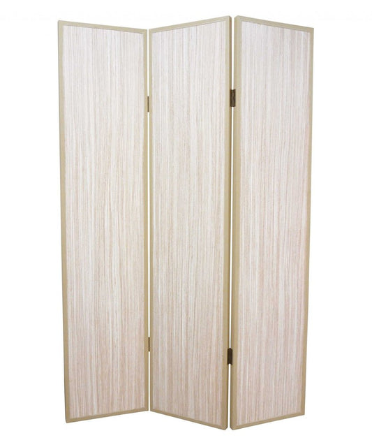 71" Beige Folding Three Panel Screen Room Divider HomeRoots