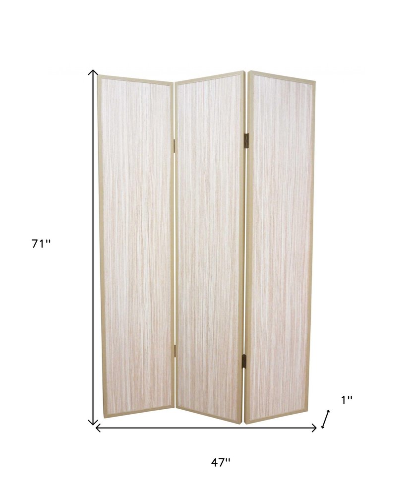 71" Beige Folding Three Panel Screen Room Divider HomeRoots
