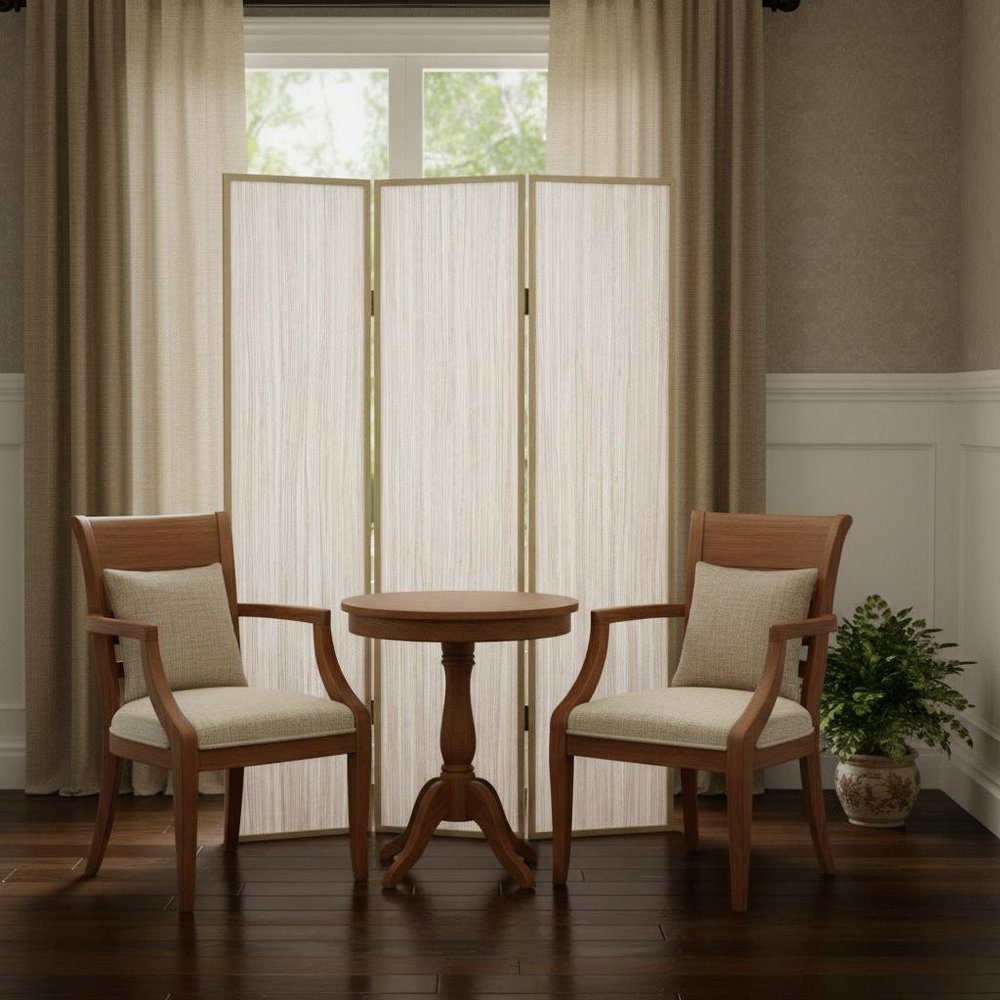 71" Beige Folding Three Panel Screen Room Divider HomeRoots
