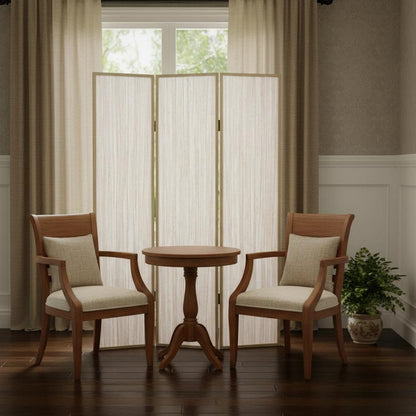 71" Beige Folding Three Panel Screen Room Divider HomeRoots
