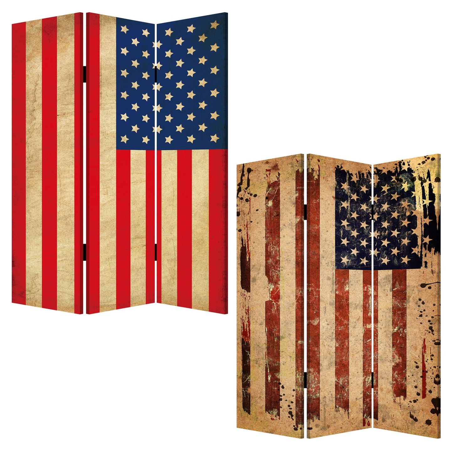 72" Blue And White Canvas Folding Three Panel Screen Room Divider HomeRoots