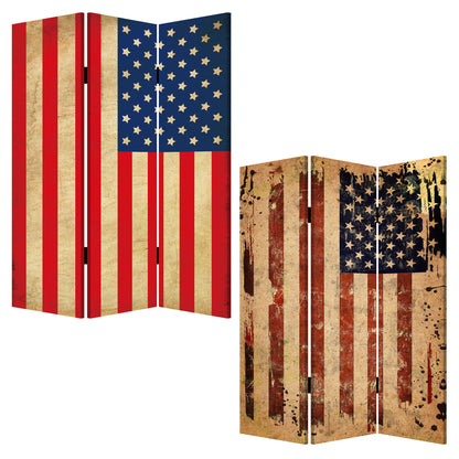 72" Blue And White Canvas Folding Three Panel Screen Room Divider HomeRoots
