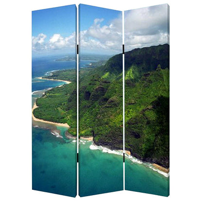 72" Blue And Green Canvas Folding Three Panel Screen Room Divider HomeRoots