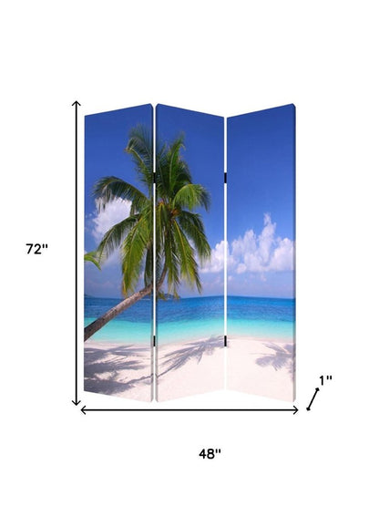72" Blue And Green Canvas Folding Three Panel Screen Room Divider HomeRoots