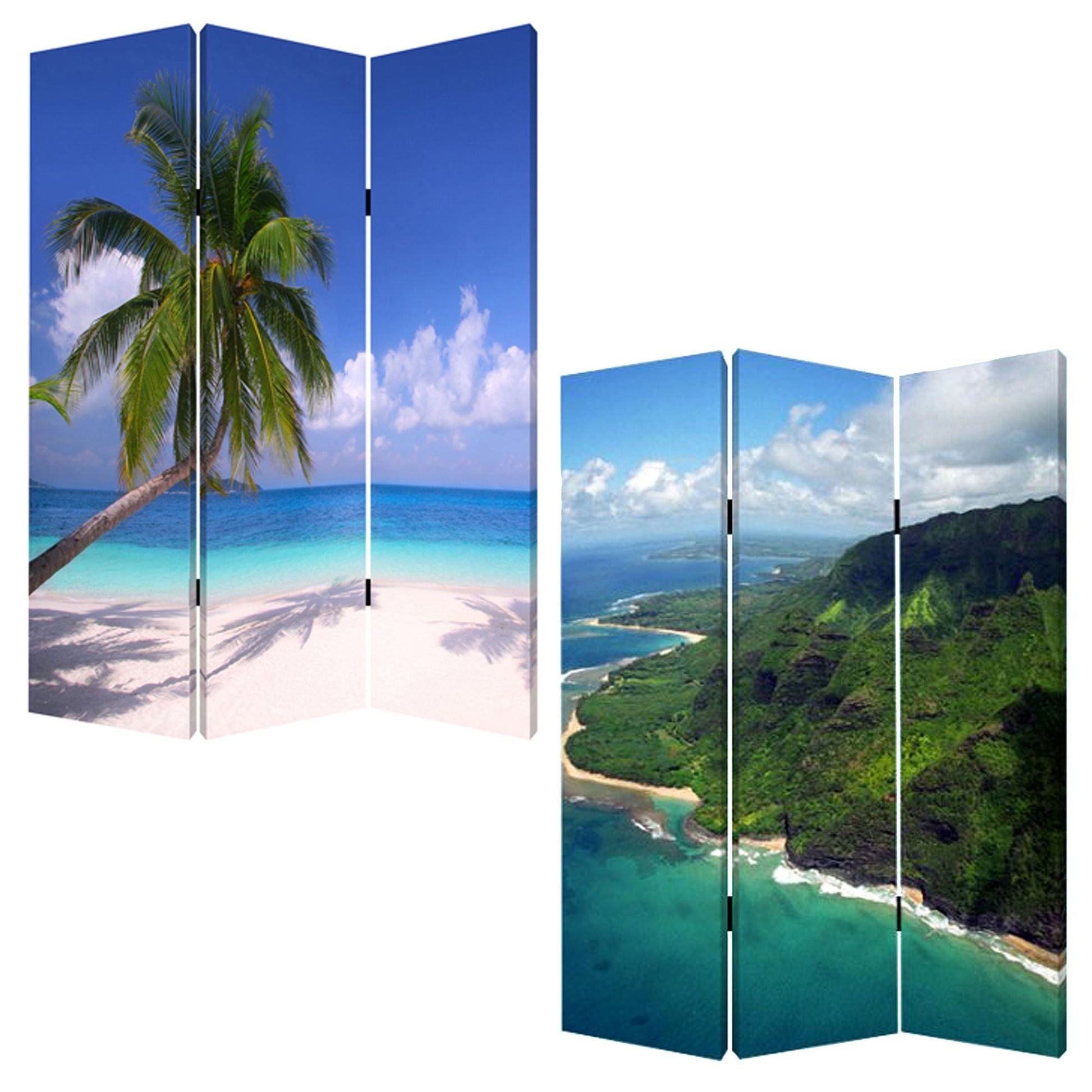 72" Blue And Green Canvas Folding Three Panel Screen Room Divider HomeRoots