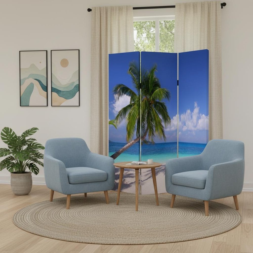72" Blue And Green Canvas Folding Three Panel Screen Room Divider HomeRoots