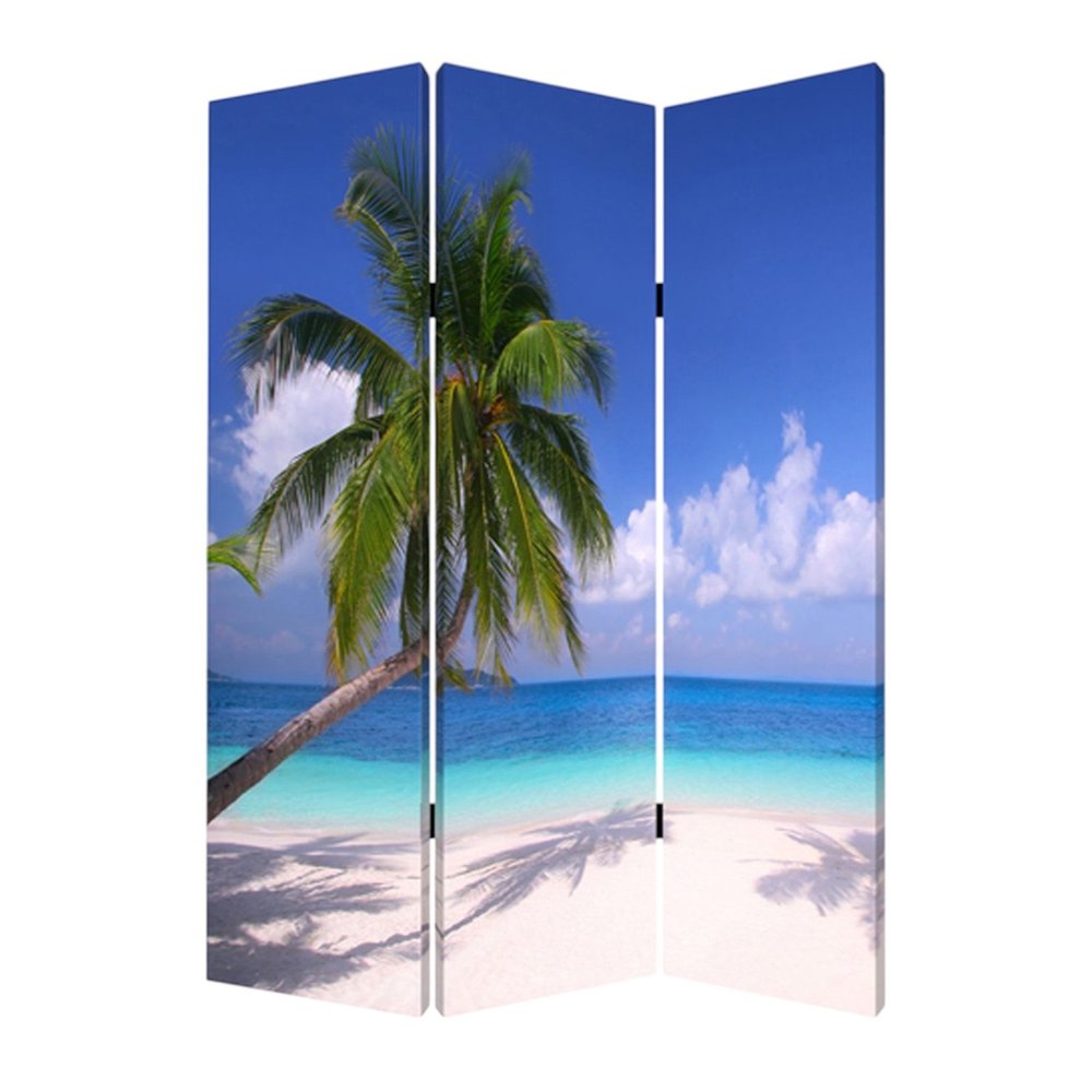 72" Blue And Green Canvas Folding Three Panel Screen Room Divider HomeRoots