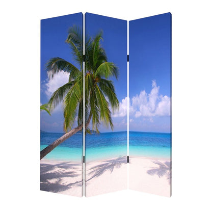 72" Blue And Green Canvas Folding Three Panel Screen Room Divider HomeRoots