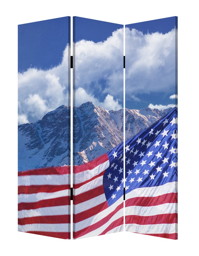 72" Red White And Blue American Flag Reversible Canvas Folding Three Panel Room Divider HomeRoots