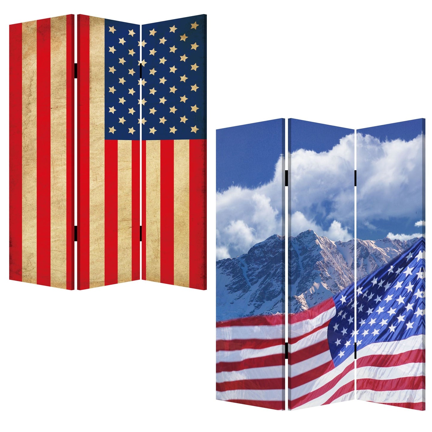 72" Red White And Blue American Flag Reversible Canvas Folding Three Panel Room Divider HomeRoots