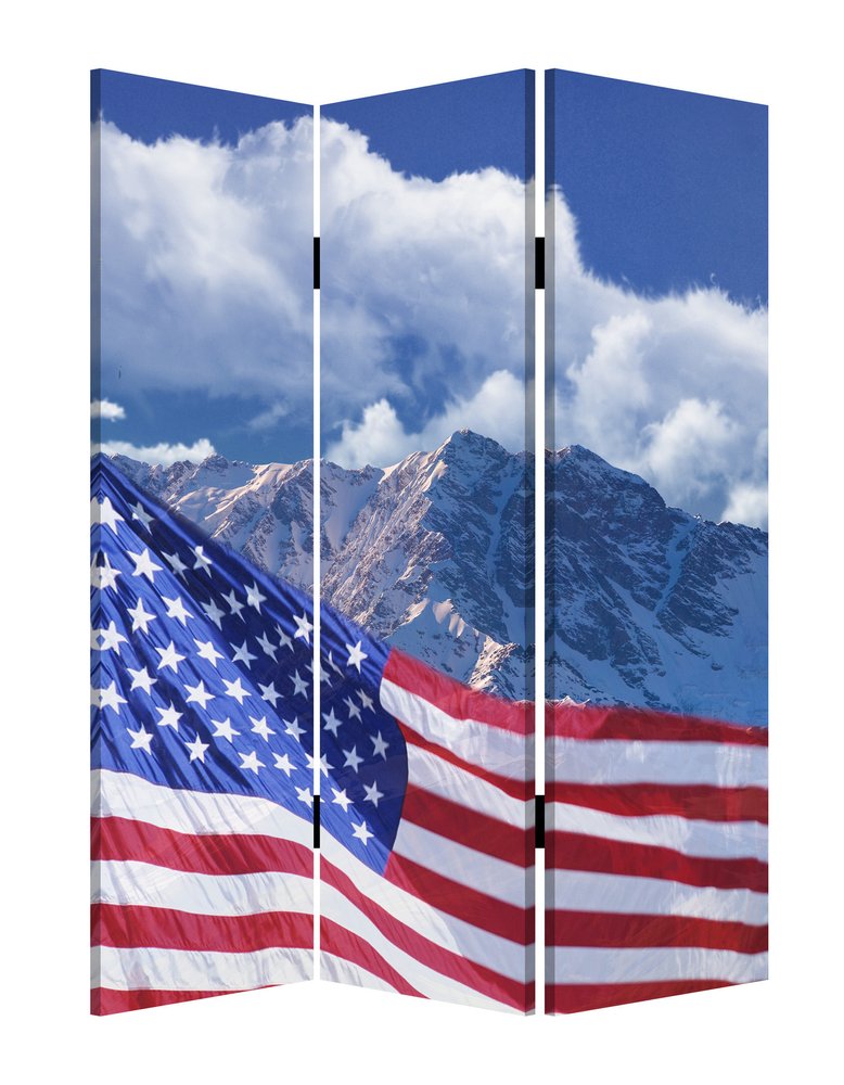 72" Red White And Blue American Flag Reversible Canvas Folding Three Panel Room Divider HomeRoots