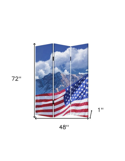 72" Red White And Blue American Flag Reversible Canvas Folding Three Panel Room Divider HomeRoots