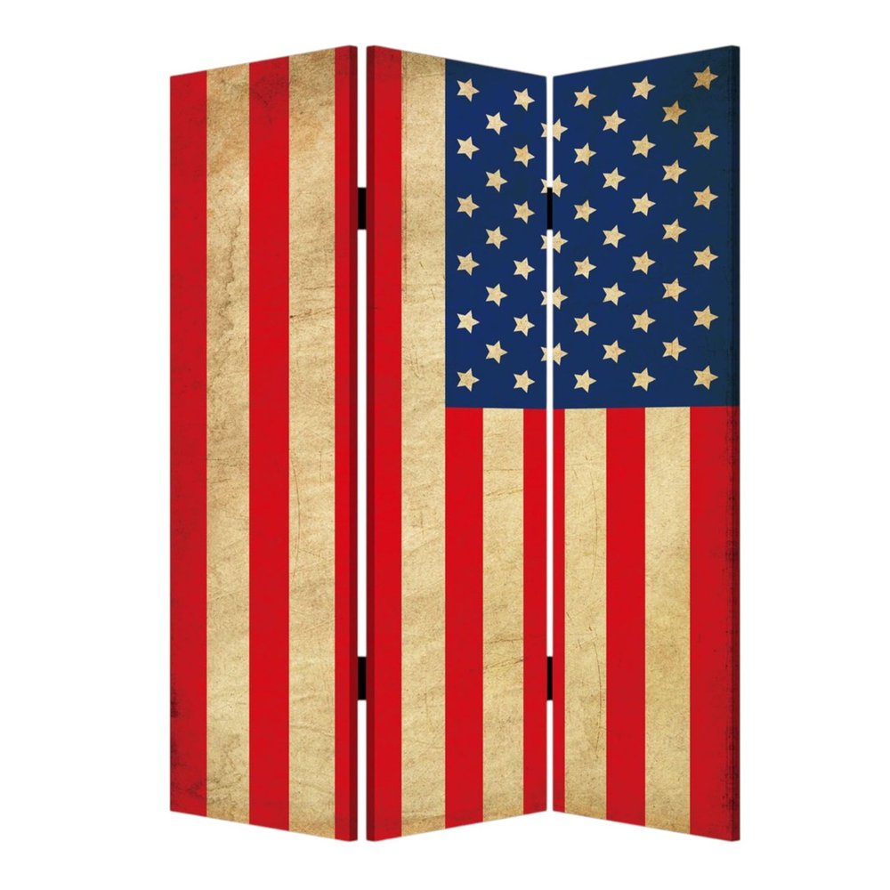 72" Red White And Blue American Flag Reversible Canvas Folding Three Panel Room Divider HomeRoots
