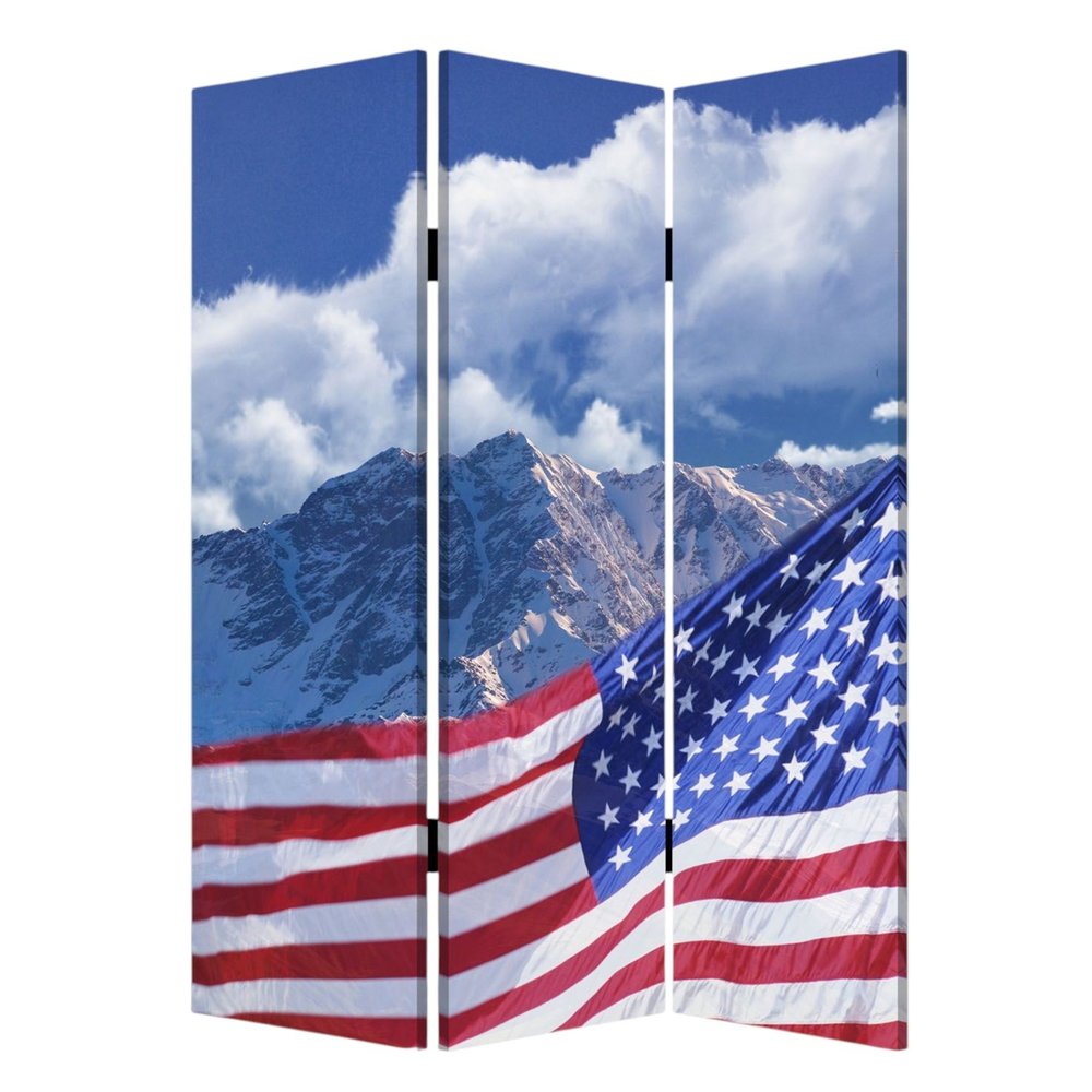 72" Red White And Blue American Flag Reversible Canvas Folding Three Panel Room Divider HomeRoots