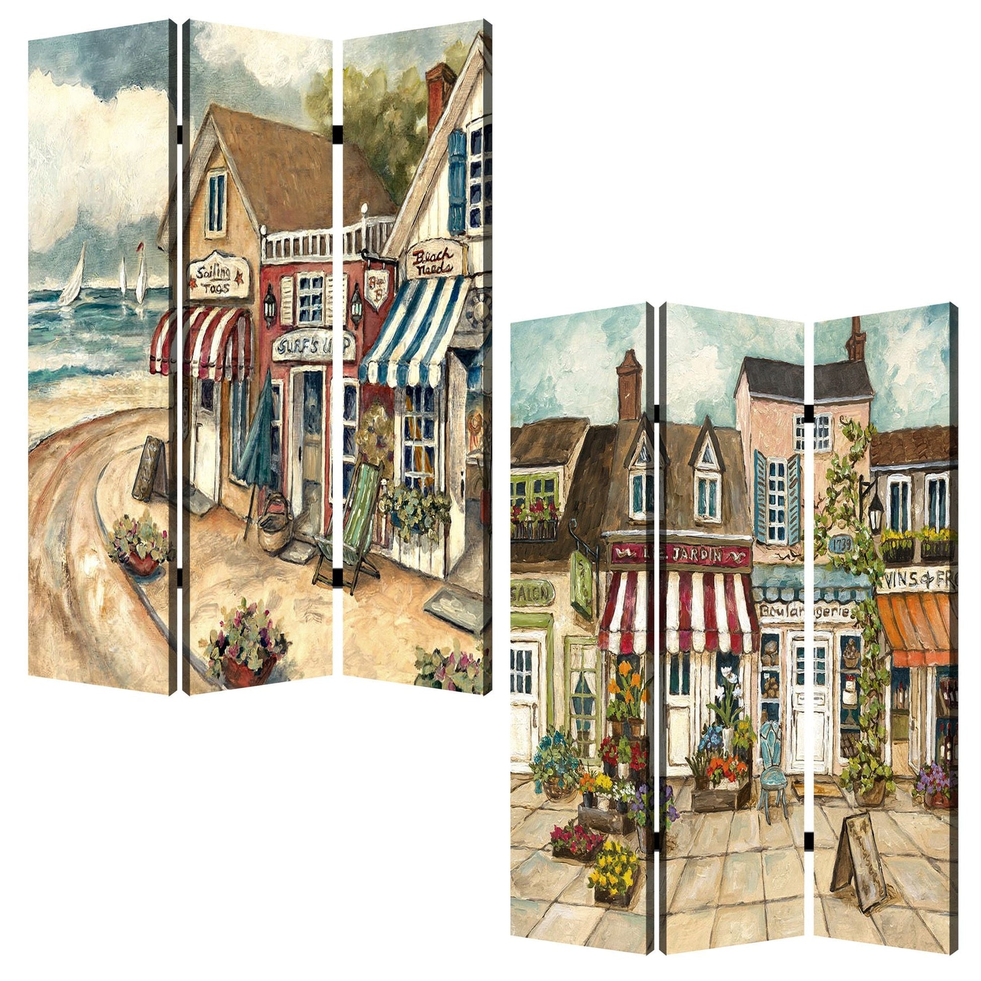72" Beige Canvas Folding Three Panel Screen Room Divider HomeRoots