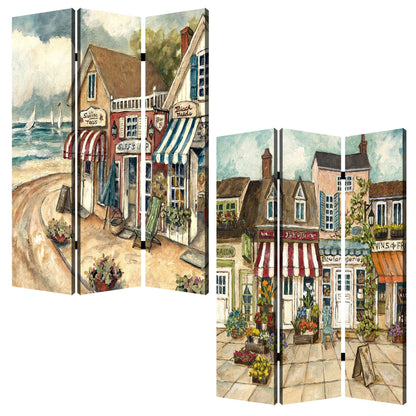 72" Beige Canvas Folding Three Panel Screen Room Divider HomeRoots