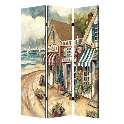 72" Beige Canvas Folding Three Panel Screen Room Divider HomeRoots