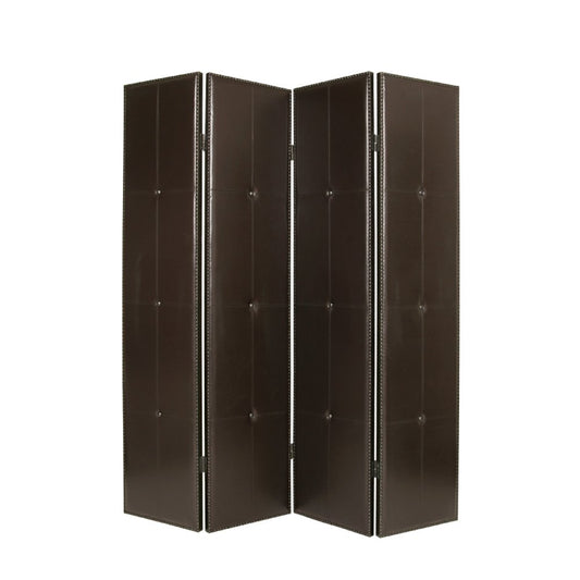 84" Brown Faux Leather Folding Four Panel Screen Room Divider HomeRoots