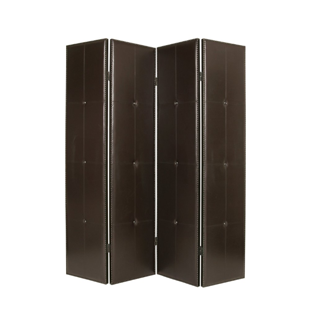 84" Brown Faux Leather Folding Four Panel Screen Room Divider HomeRoots