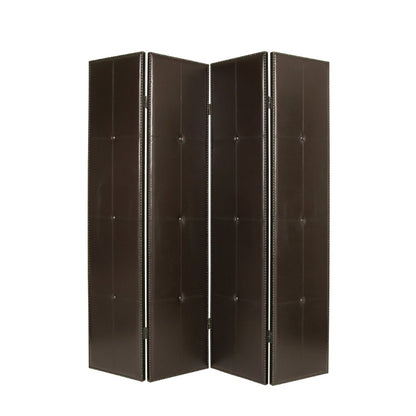84" Brown Faux Leather Folding Four Panel Screen Room Divider HomeRoots