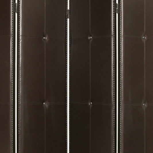 84" Brown Faux Leather Folding Four Panel Screen Room Divider HomeRoots