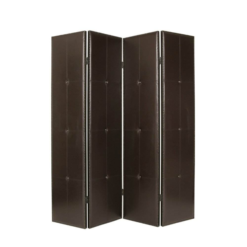 84" Brown Faux Leather Folding Four Panel Screen Room Divider HomeRoots