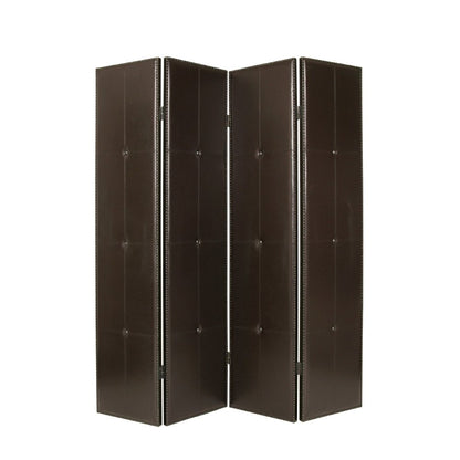 84" Brown Faux Leather Folding Four Panel Screen Room Divider HomeRoots