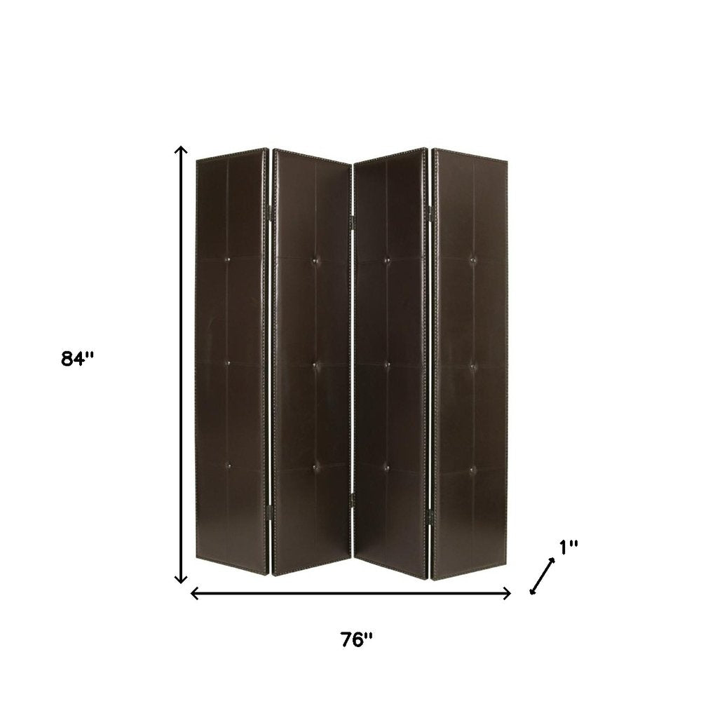 84" Brown Faux Leather Folding Four Panel Screen Room Divider HomeRoots